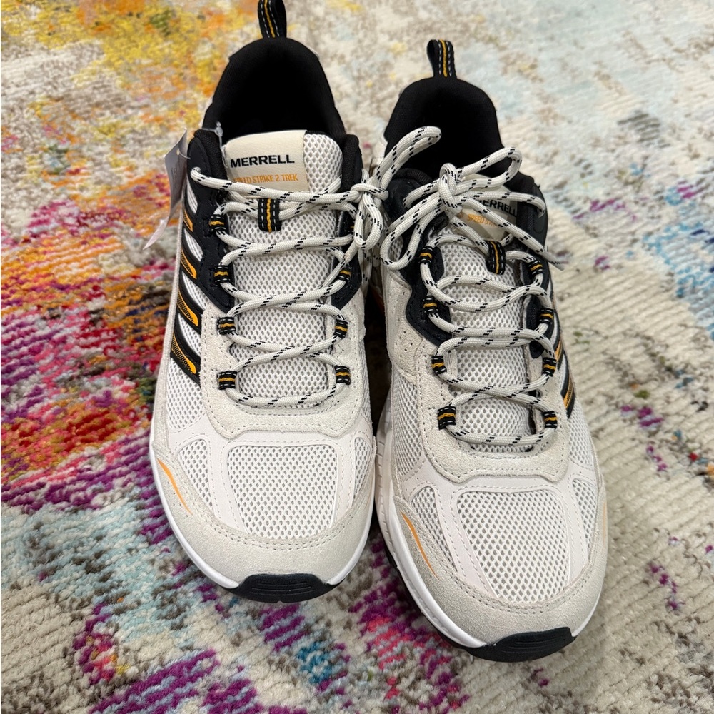 Merrell White Mesh Sneakers with Black & Yellow Trim
